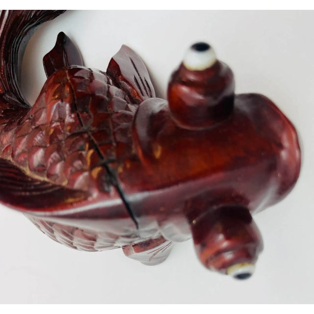Japanese Hand Carved Wood Koi Fish Sculpture 1920 For Sale - Image 11 of 12