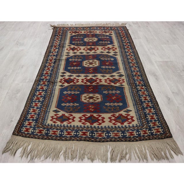 Very beautiful, rare and unique vintage hand-knotted Turkish Yagcibedir oriental carpet. This Yagcibedir carpet, hand-...