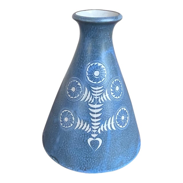Mid Century Handmade Keramik German Studio Art Pottery Blue Vase For Sale