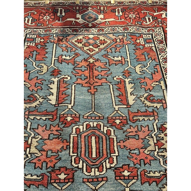 Antique Persian Serapi Carpet Handmade Wool Oriental Rug Rust, Ivory, Light Blue For Sale - Image 15 of 18