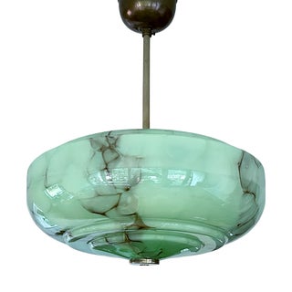 Art Deco Pendant Light in Green Marble Glass, 1930s For Sale