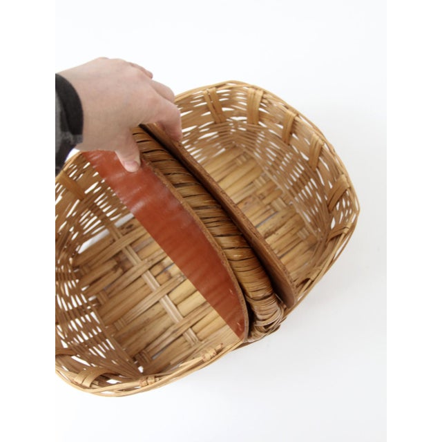 Wood Vintage Wicker Picnic Basket For Sale - Image 7 of 13