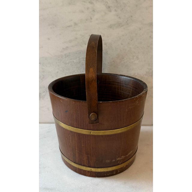Farmhouse Vintage Oak and Brass Bucket For Sale - Image 3 of 12