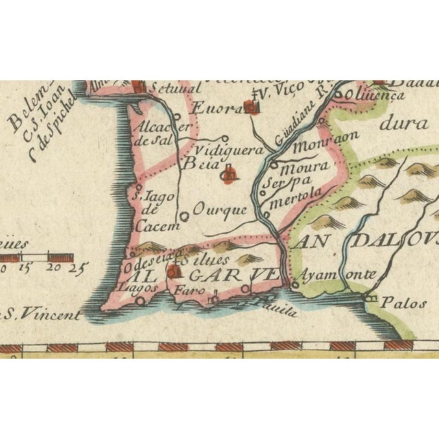Antique Miniature Map of Portugal by Pierre Du Val, Paris, France, 1680 For Sale - Image 5 of 10