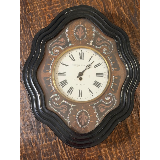 19th Century French Cartel Wall Clock, Mother-of-Pearl Inlay, Raison & Thomas Movement For Sale In Dallas - Image 6 of 16