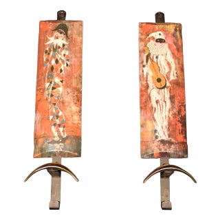 Brass & Metal Plastic Wall Hangings, Italy, 1950s, Set of 2 For Sale