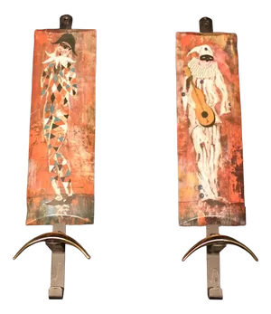 Brass & Metal Plastic Wall Hangings, Italy, 1950s, Set of 2