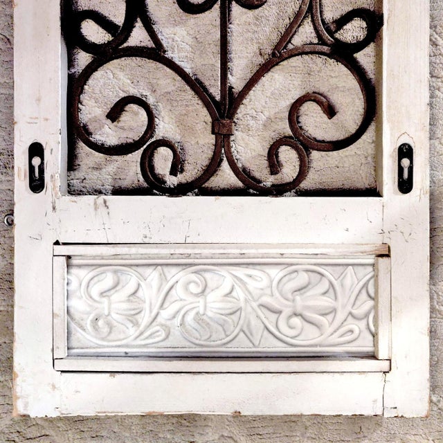 Antique Farmhouse Wood Framed Scrolling Metal Decorative Open