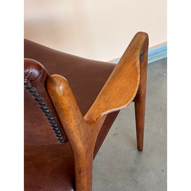 Modern Teak and Brown Leather Armchairs in Erik Buch Style For Sale - Image 11 of 11