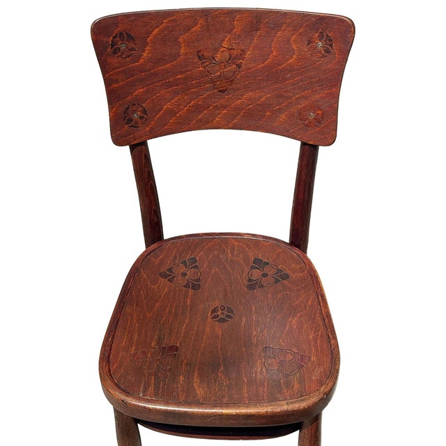 Victorian Bent Oak Side Chair W/ Floral Seat by Thonet Hermanos, Set of 4 For Sale - Image 12 of 15