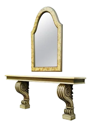 1960s Phyllis Morris Wall Console Table and Mirror in Oil Drop Finish - A Pair