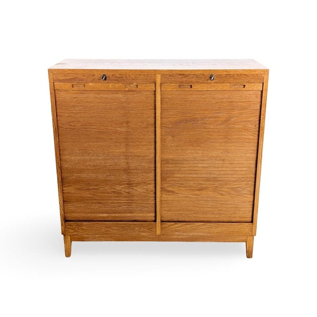 Mid-Century Modern Roller Shutter Cabinet in Oak For Sale - Image 14 of 14