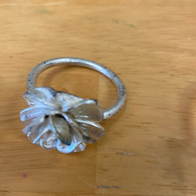 American 1970s Silver Floral Napkin Ring Holders - Set of 3 For Sale - Image 3 of 5