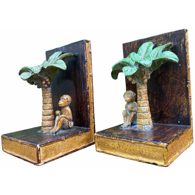 Tommy Bahama Vintage Hand-Painted Monkey & Palm Tree Bookends, Pair For Sale - Image 4 of 12
