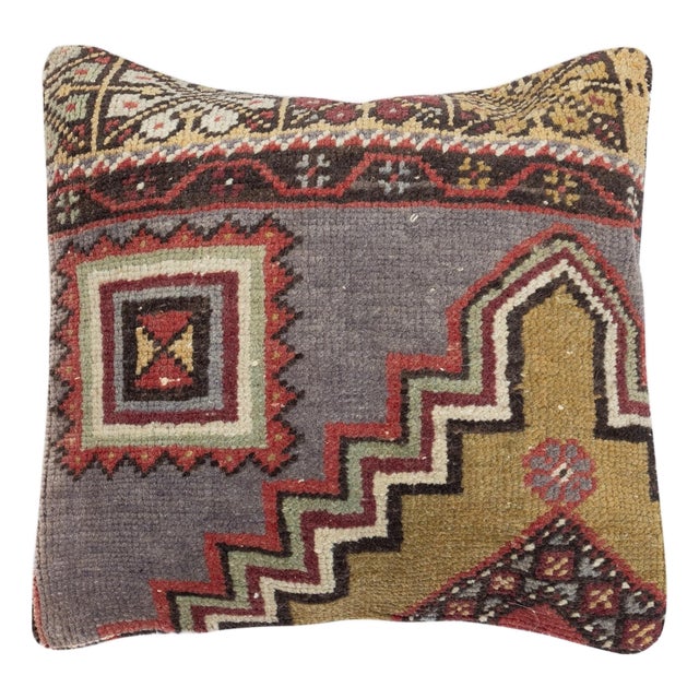 16"x16" Vintage Rug Pillowcase. Handmade Rug Cushion Cover. Turkish Toss Pillow For Sale