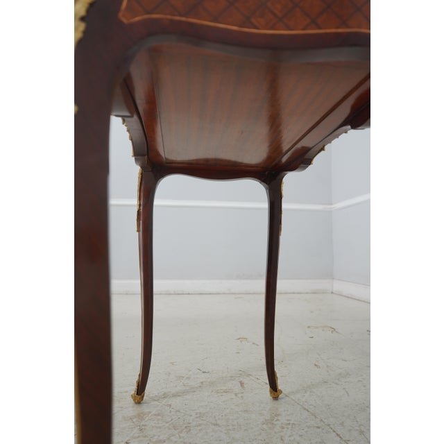 Louis XV Style Parquetry Inlaid Mahogany Side Table W. Drawer For Sale - Image 13 of 17