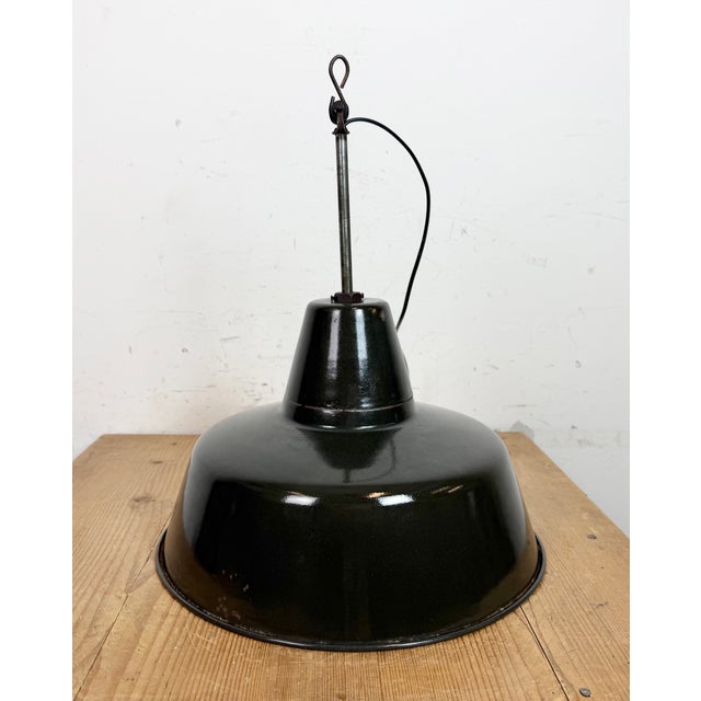 Industrial Black Enamel Factory Lamp with Iron Top, 1950s For Sale - Image 14 of 18