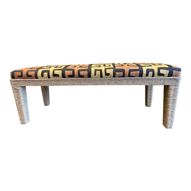 Kuba Cloth Raffia Bench | Chairish
