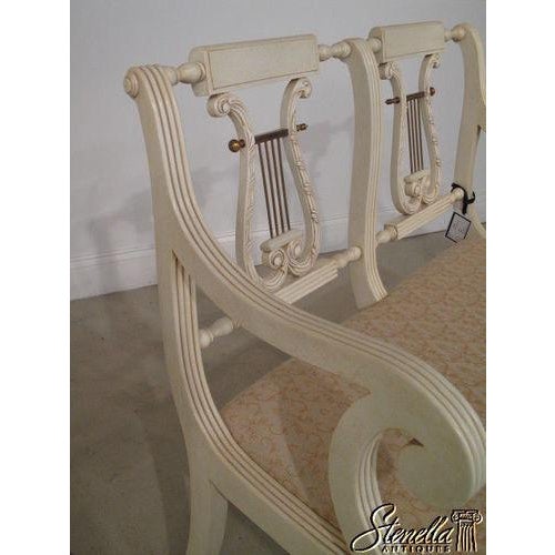 Shabby Chic White Painted Shabby Chic Finish Lyre Back Settee Bench For Sale - Image 3 of 9