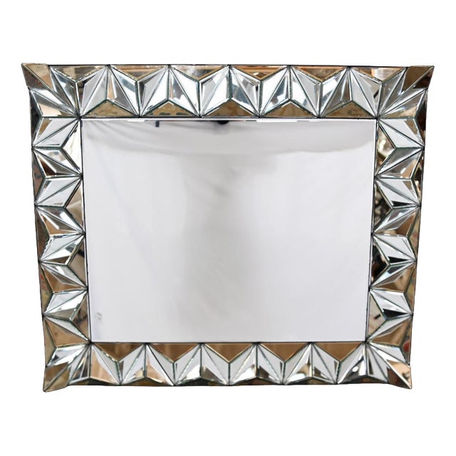 Art Deco Wall Mirror with Geometric Glass Frame For Sale