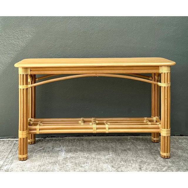 Vintage Rattan Console Table For Sale In West Palm - Image 6 of 12