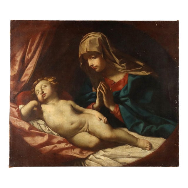 Madonna in Adoration of the Sleeping Child, Oil on Canvas For Sale