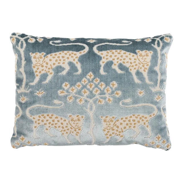 Schumacher Woodland Leopard Velvet 16" Pillow in Mineral For Sale