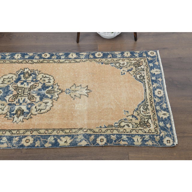 Vintage Turkish Oushak Handmade Wool Orange Runner Rug For Sale In San Francisco - Image 6 of 11