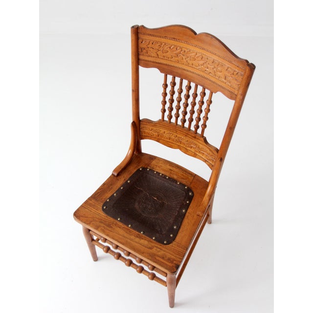 Antique Victorian Eastlake Chair With Embossed Leather Seat For Sale - Image 11 of 12