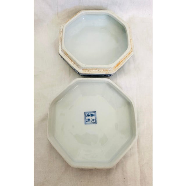 Vintage Blue & White Porcelain Trinket Box For Sale - Image 9 of 9
