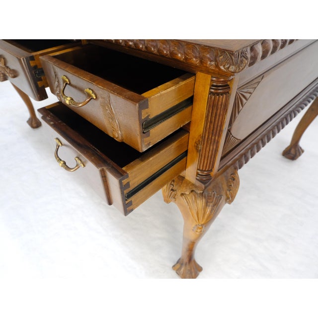 Carved Mahogany Leather Top Ball & Claw Writing Table Executive Desk MINT! For Sale - Image 17 of 18