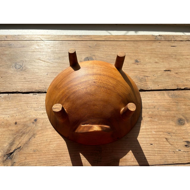 Hand-Carved Wooden Four-Leg Sculptural Bowl | Organic Modern Catchall For Sale - Image 12 of 13