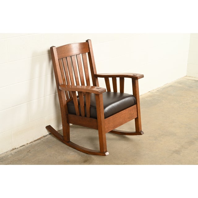 Stickley Brothers Style Antique Mission Oak Arts & Crafts Rocking Chair, Circa 1910 For Sale - Image 13 of 13