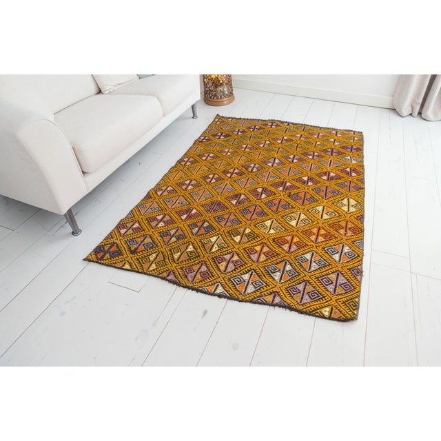 Handwoven Apricot Colour Vintage Kilim Runner For Sale - Image 6 of 10