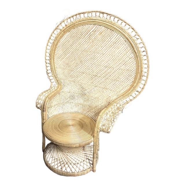 Large Vintage Boho Chic Sturdy Wicker Intricate Peacock Chair For Sale