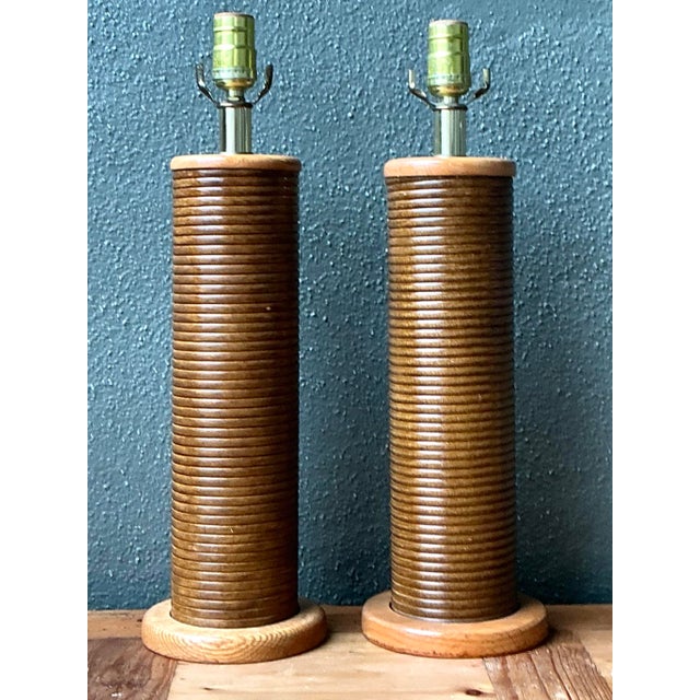 Vintage Pencil Reed Cylinder Lamps - A Pair For Sale - Image 11 of 12