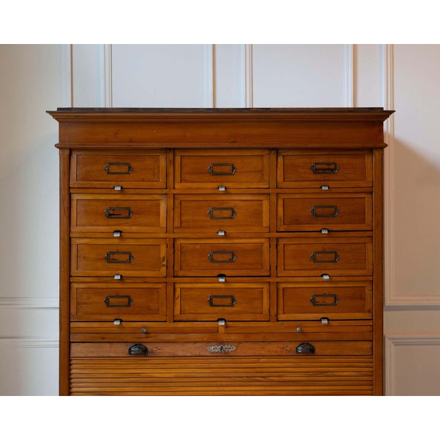 Early 20th Century Early 20th Century Italian Wooden Filing Cabinet with Tambour Door For Sale - Image 5 of 18