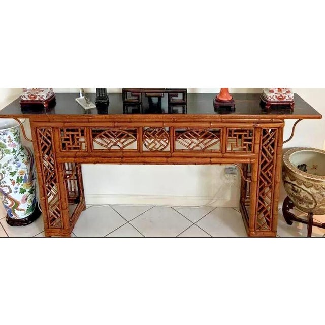 Asian 19th Century Antique Chinese Spotted Bamboo Altar Table Console Qing Dynasty For Sale - Image 3 of 12