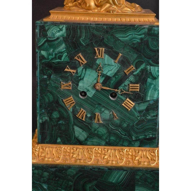 Malachite Clock With Gilded Bronze Angel For Sale - Image 4 of 5