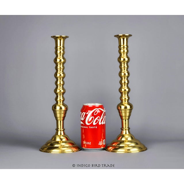 Vintage Solid Brass Candlestick Holders 12" Tall - Set of 2 These candlesticks are made from solid brass with shiny gold...
