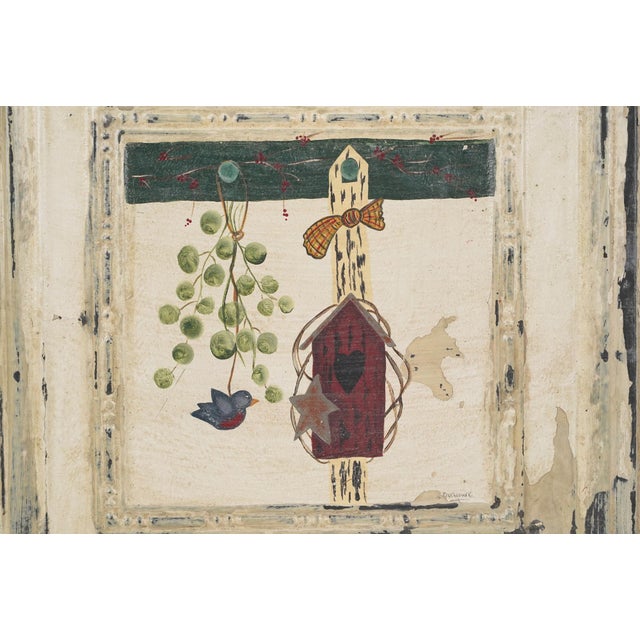Hand Painted Bird House Tin Ceiling Wall Panel For Sale - Image 4 of 7