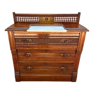 Antique American Chestnut Washstand Dresser With Marble Top- Newly Restored For Sale