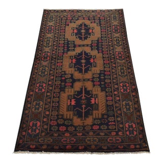 Vintage Tribal Rug 3'9'' X 6'2'' Blue Wool Hand-Knotted Oriental Carpet For Sale