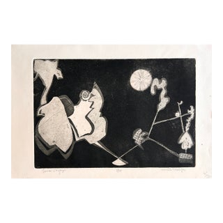 Annette Robyns Signed Etching Mid Century Modern Abstract Surrealist Print For Sale