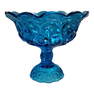 1960's Blue l.e. Smith Moon and Stars Pedestal Compote