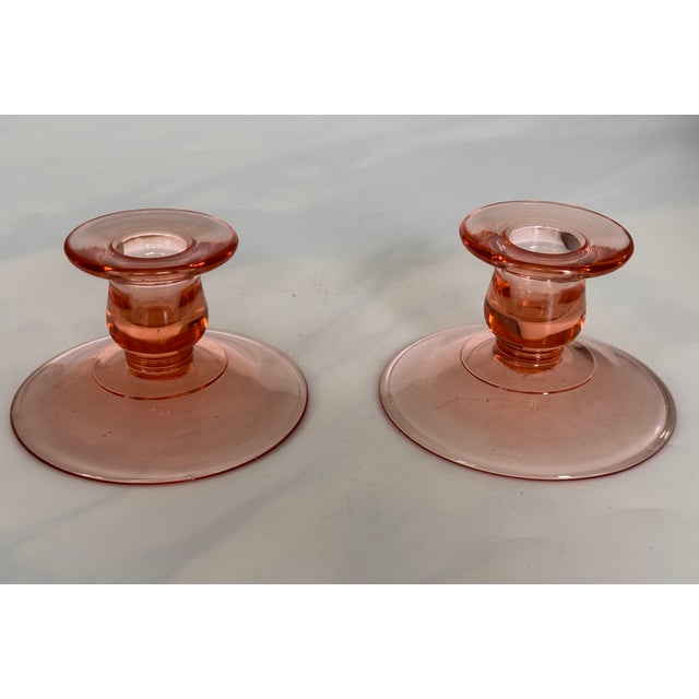 1930s 1930’s Paden City Blush Pink Candle Holders - A Pair For Sale - Image 5 of 12
