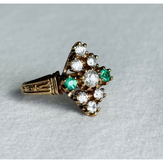 Green Vintage Victorian Revival 925 Sterling Silver Gold Vermeil Green Gemstone Marquise Cluster Ring, Size 7.5 For Sale - Image 8 of 8