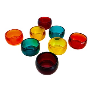 Set of 8 Contemporary Colorful Tealight Glass Votives For Sale