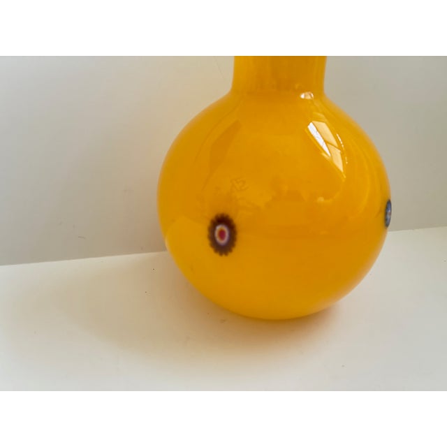 Murano Vintage Yellow Murano Glass Vase With Millefiori | Made in Italy | Signed For Sale - Image 4 of 14