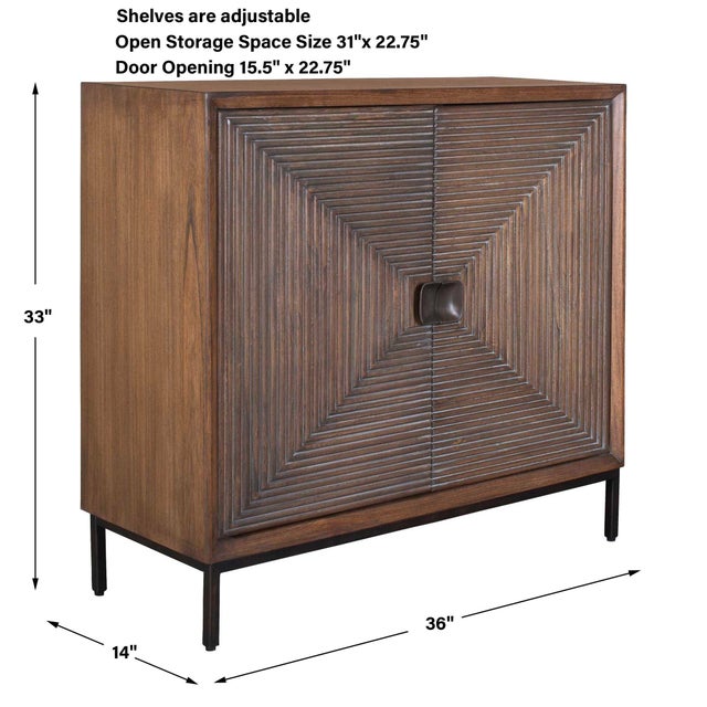 Crafted From Mindi Wood In A Warm Finish, The Bottom Line Two-Door Cabinet Features Carved Detailing That Accentuates The...